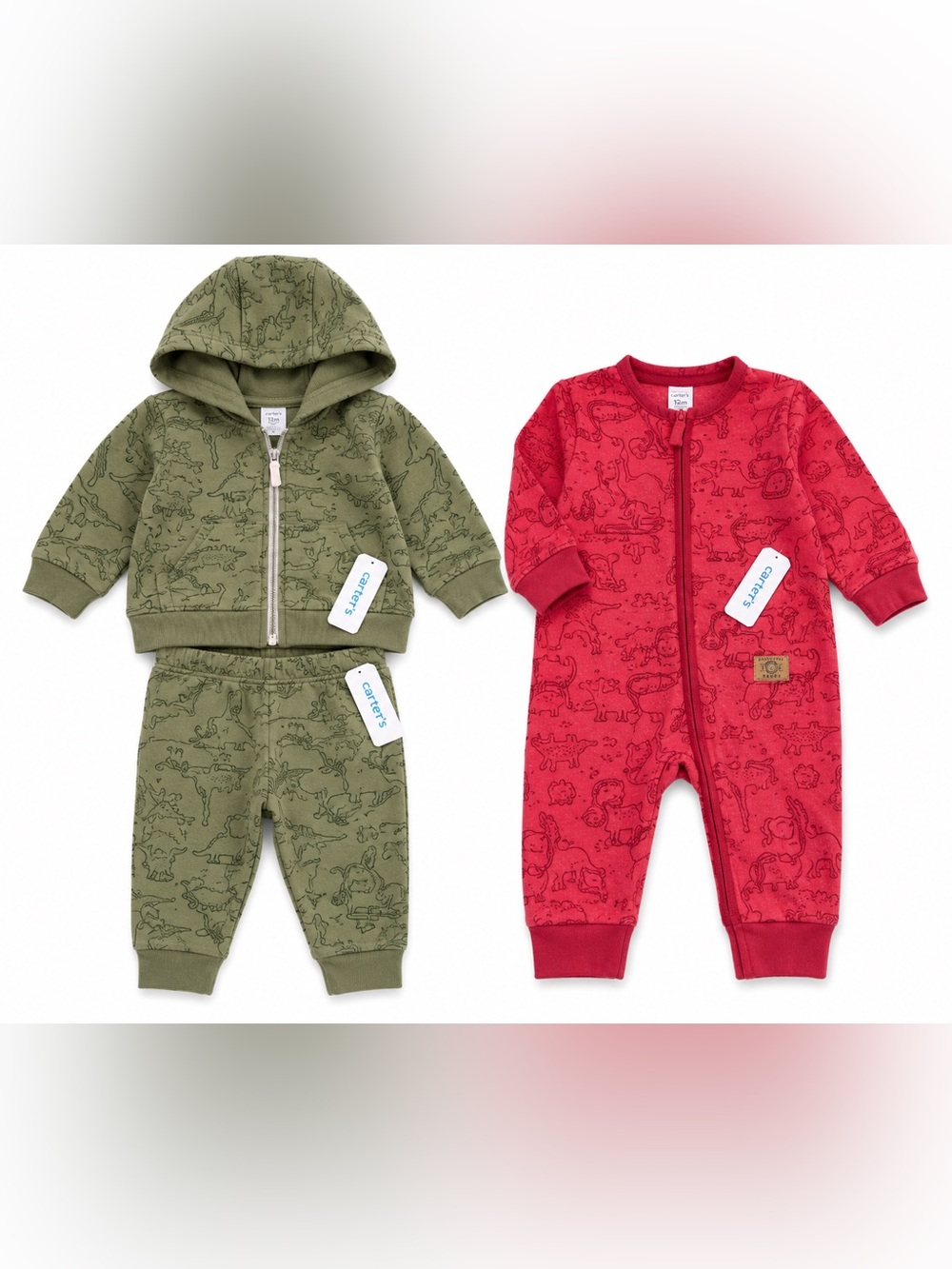Carter’s Dino Hoodie Jogger & Romper Bundle 12M NWT Baby Boy Set
